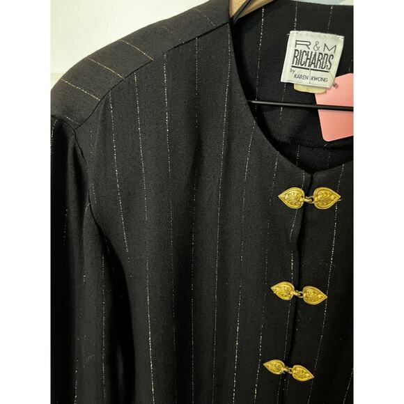 Vtg 70s R&M Richards Karen Kwong Black Gold Striped Blouse Shirt 18 X-Large XXL - Picture 4 of 7
